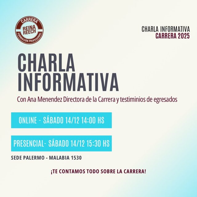 Se viene una nueva CHARLA INFORMATIVA 🔥

La Directora de la Carrera va a contarte todo sobre nuestras formaciones y vas a poder sacarte las dudas que tengas 🤩.

¿Cuándo 👉🏼? 

ONLINE - SÁBADO 14/12 14:00HS 

PRESENCIAL - SÁBADO 14/12 15:30 HS 📍SEDE PALERMO

¿Qué estás esperando para sumarte?

PEDINOS INFO 📲