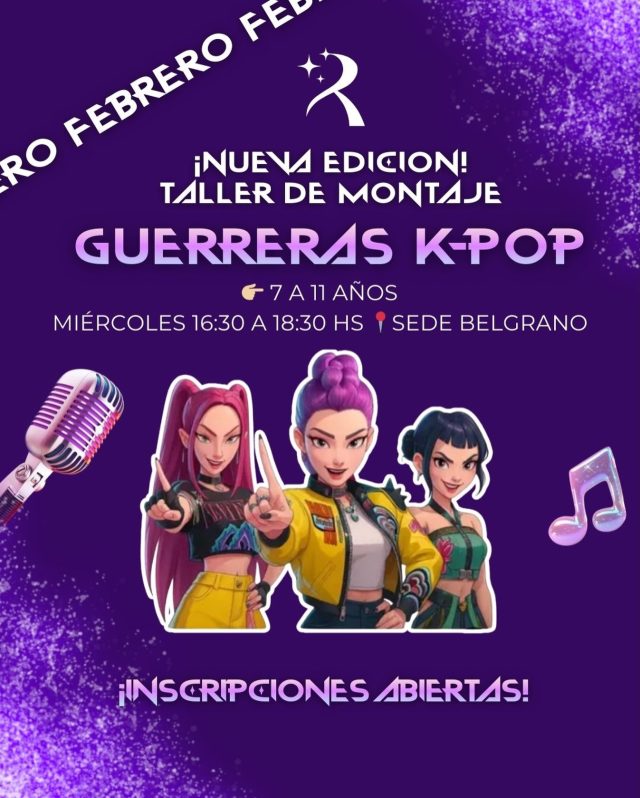 💥 ¡NUEVA EDICIÓN! 💥

Llega el Taller de Montaje de las GUERRERAS KPOP 🖤💜

Un espacio para bailar, expresarse y cantar las canciones de la película ✨

👉🏼 7 a 11 años
📍 Sede Belgrano
🗓️ Miércoles de 16:30 a 18:30 hs

🔥 Coreos, actitud y mucha energía
📲 Inscripciones abiertas